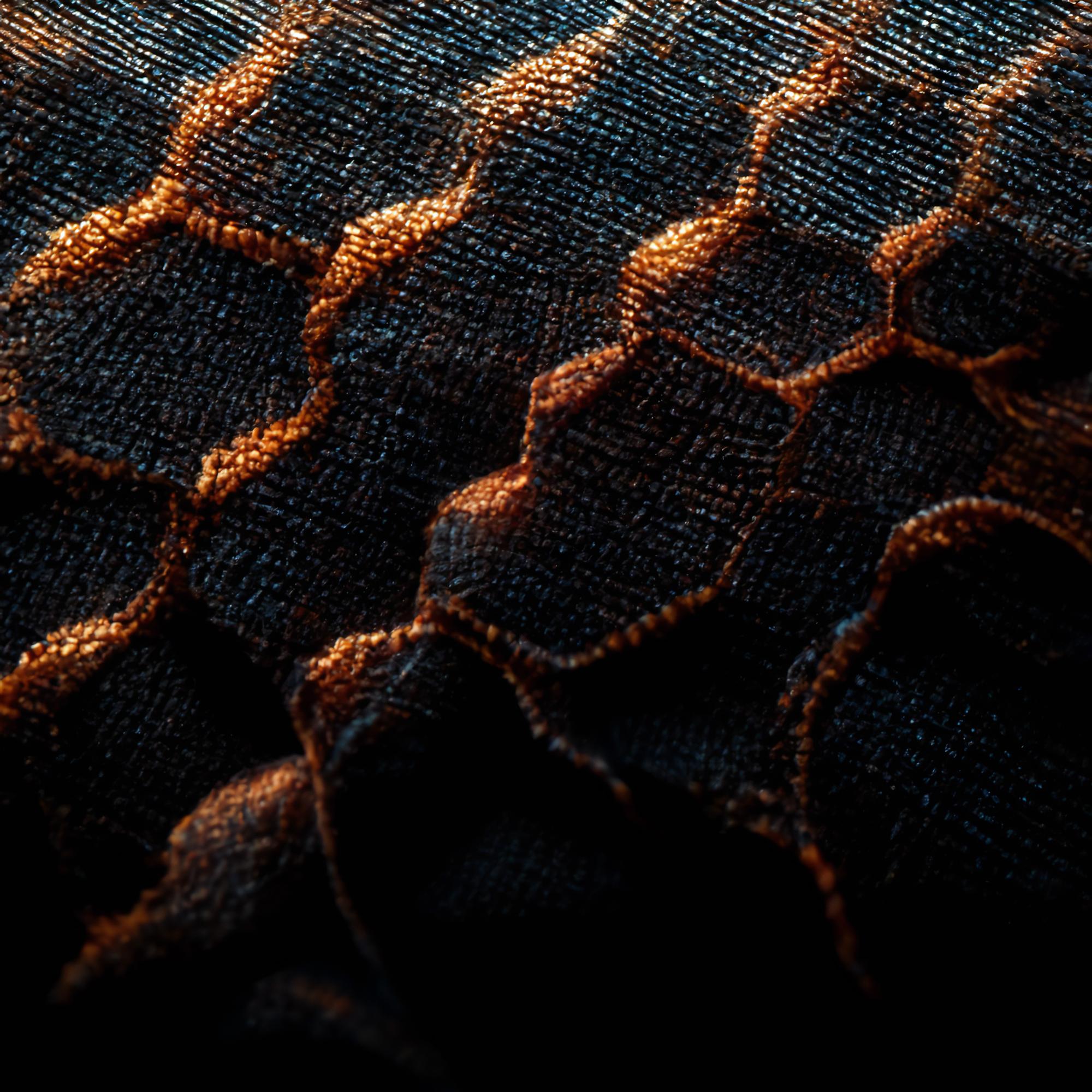 close-up of futuristic embroidery with metallic threads